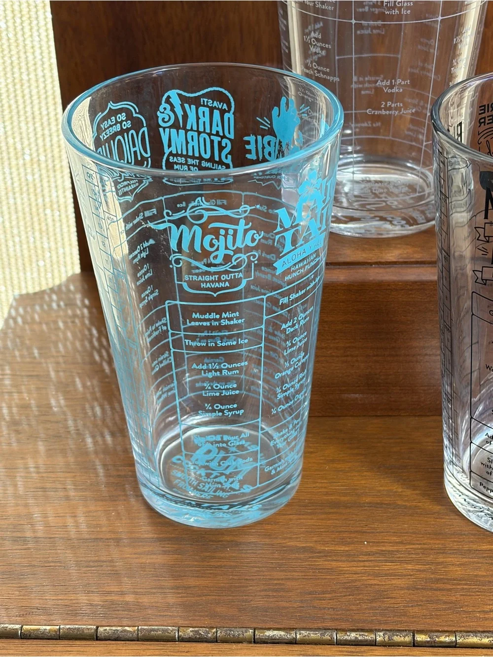Set Of 3 Bottoms Up Beer Cocktail Mixing Glass Recipe Measure Glass Barware